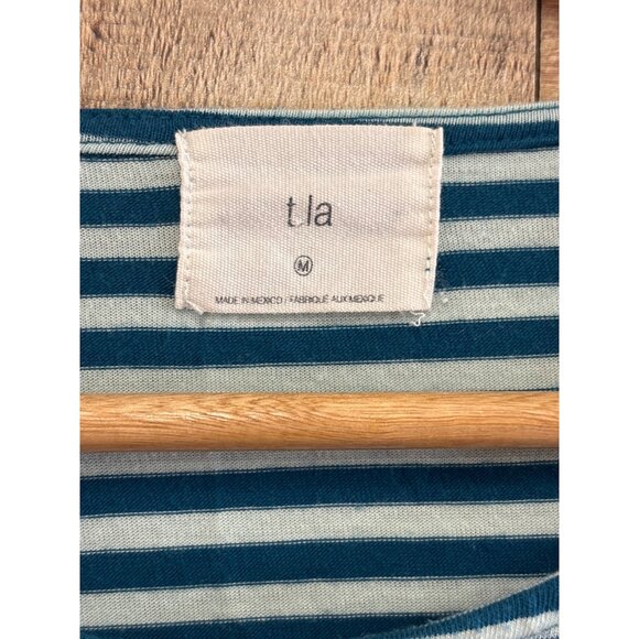 Striped Long-Sleeve Tie-Front Top In Blue & White By T.La Size M - Picture 4 of 6